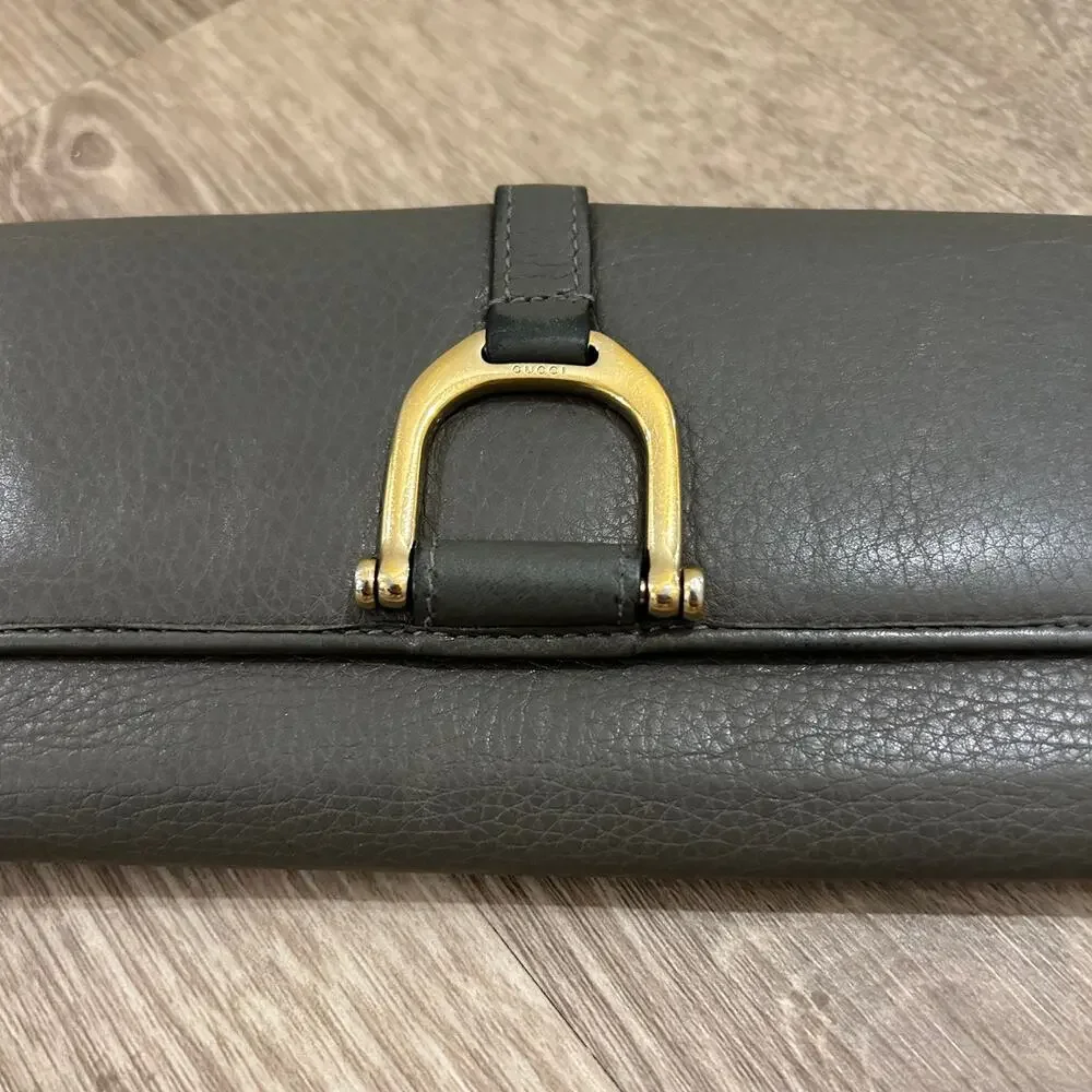 Gucci Continental Bifold Wallet Gray Leather Horsebit Gold‎ Hardware - Picture 15 of 16